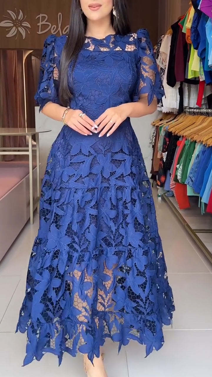 Lace Hollow-out Round-neck Dress