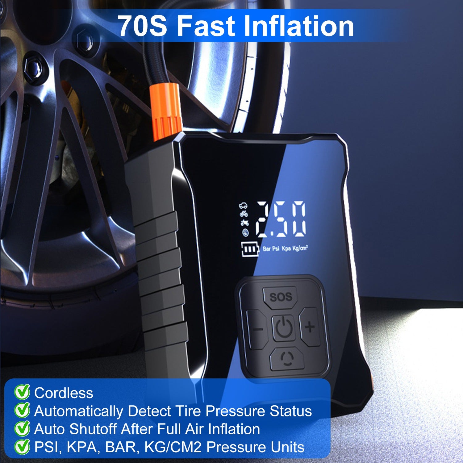 1Pc 150PSI Cordless Tire Inflator Digital Air