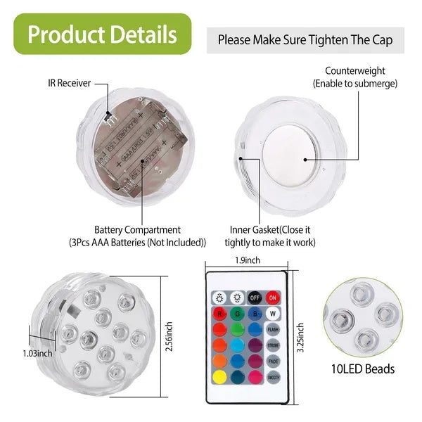 4Pcs Waterproof Underwater Color Changing Lamps with Remote