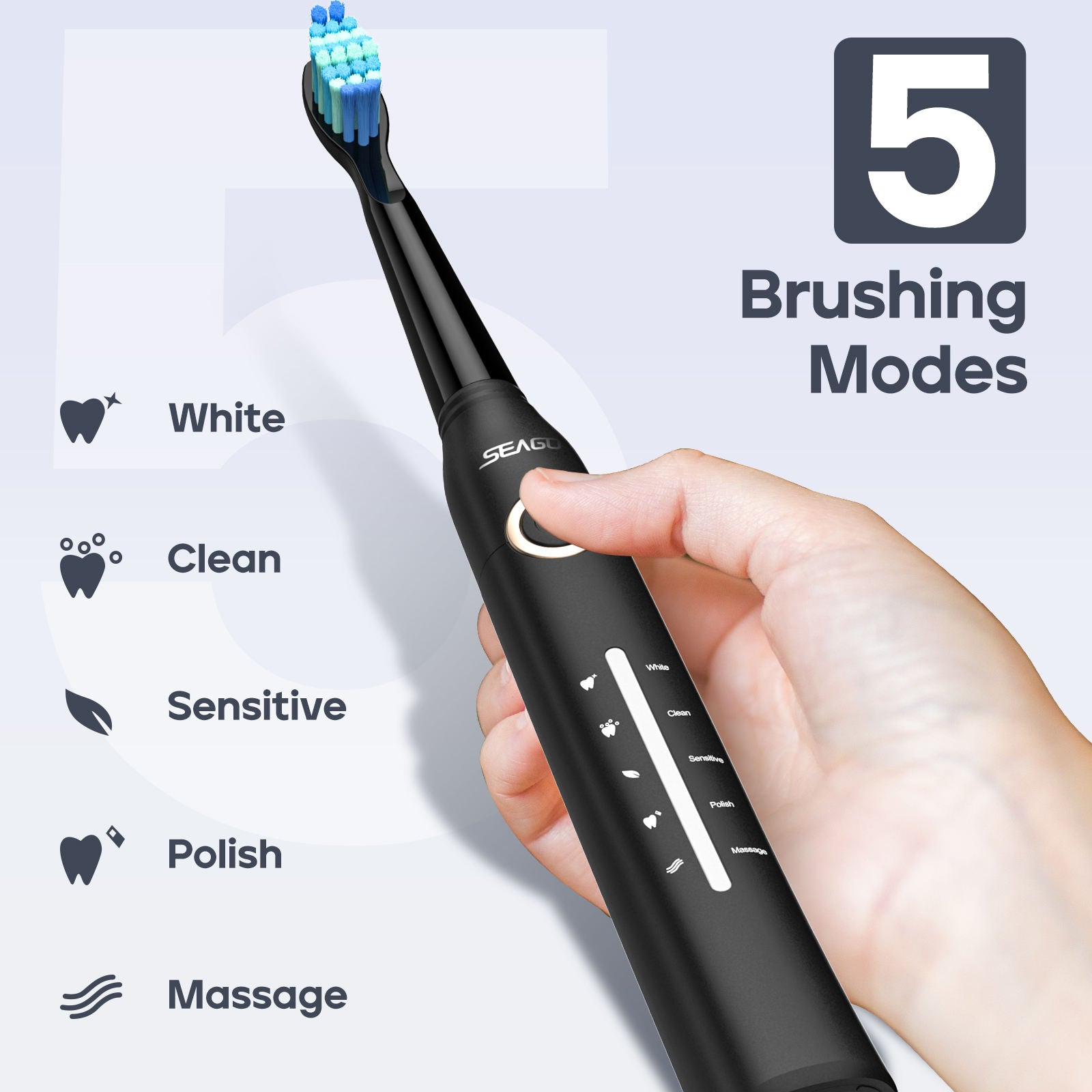 SEAGO Manufacturer SG958 Teeth Whitening Oral Care 5 Cleaning Modes Rechargeable Power Electric Toothbrushes For Gifts