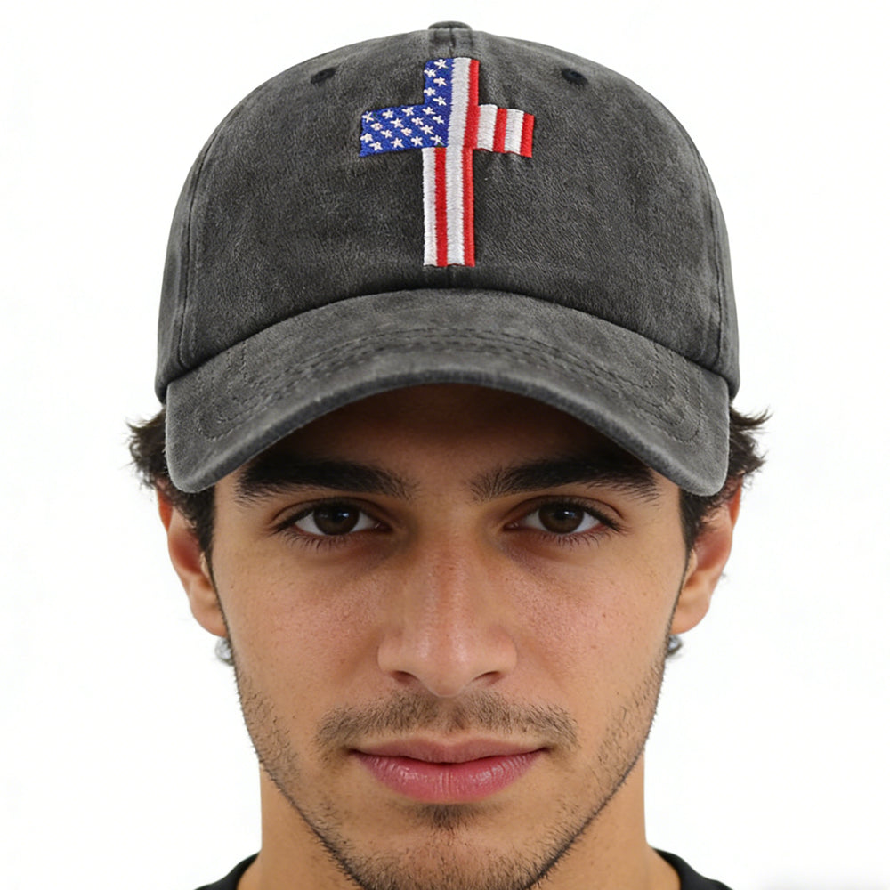 Christian American Flag Cross Baseball Cap
