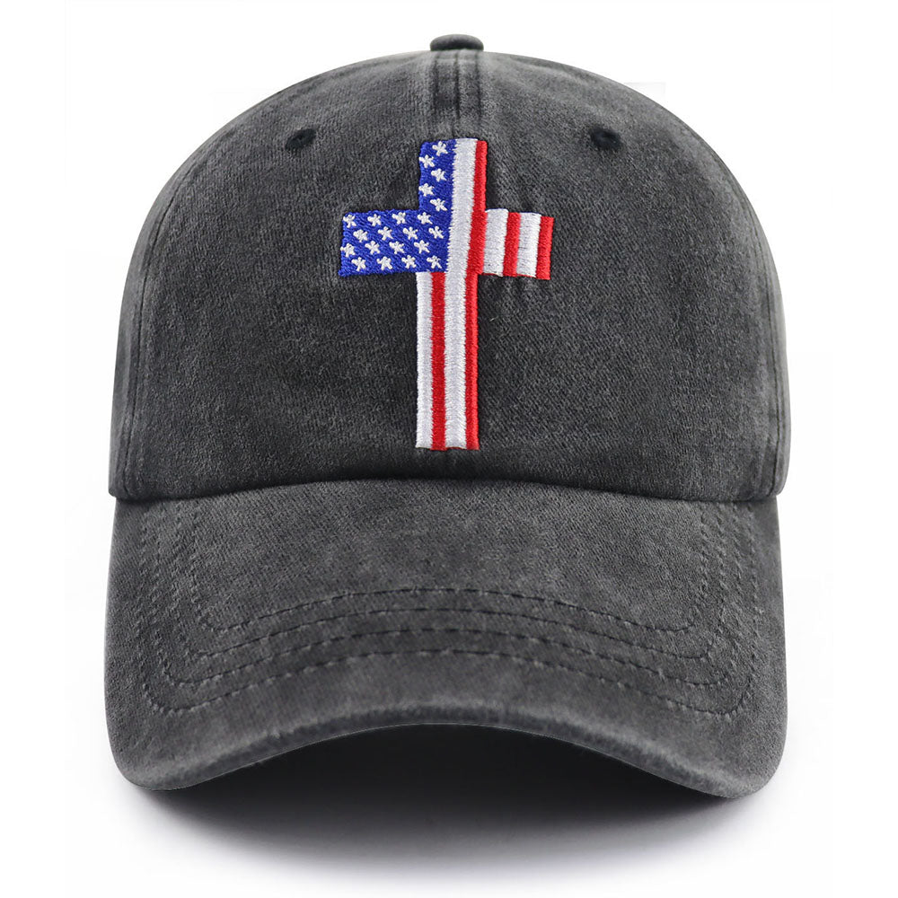 Christian American Flag Cross Baseball Cap