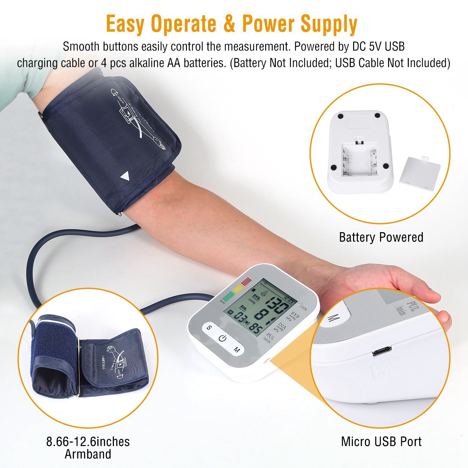 1Pc Digital Arm Blood Pressure Monitor with Voice