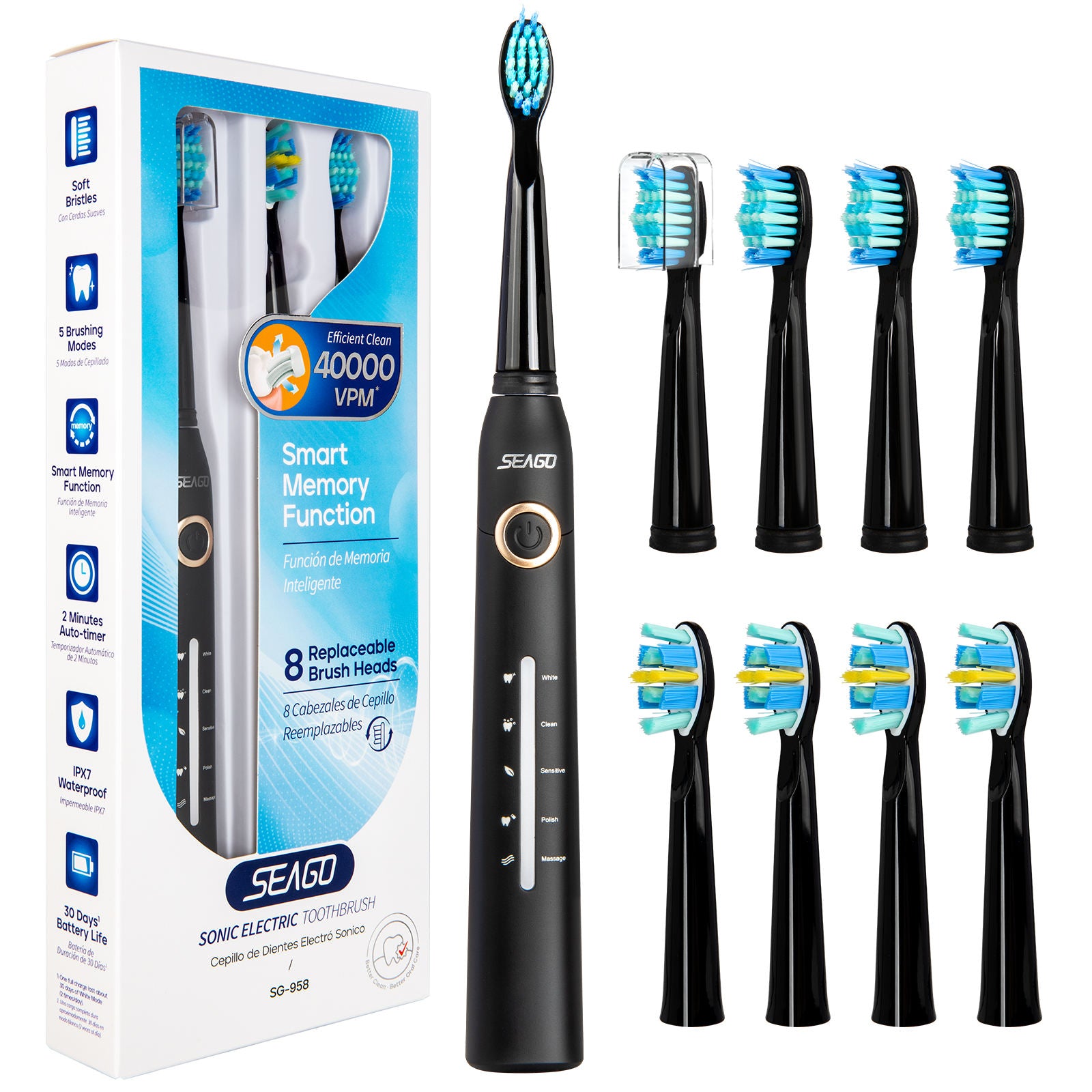 SEAGO Manufacturer SG958 Teeth Whitening Oral Care 5 Cleaning Modes Rechargeable Power Electric Toothbrushes For Gifts