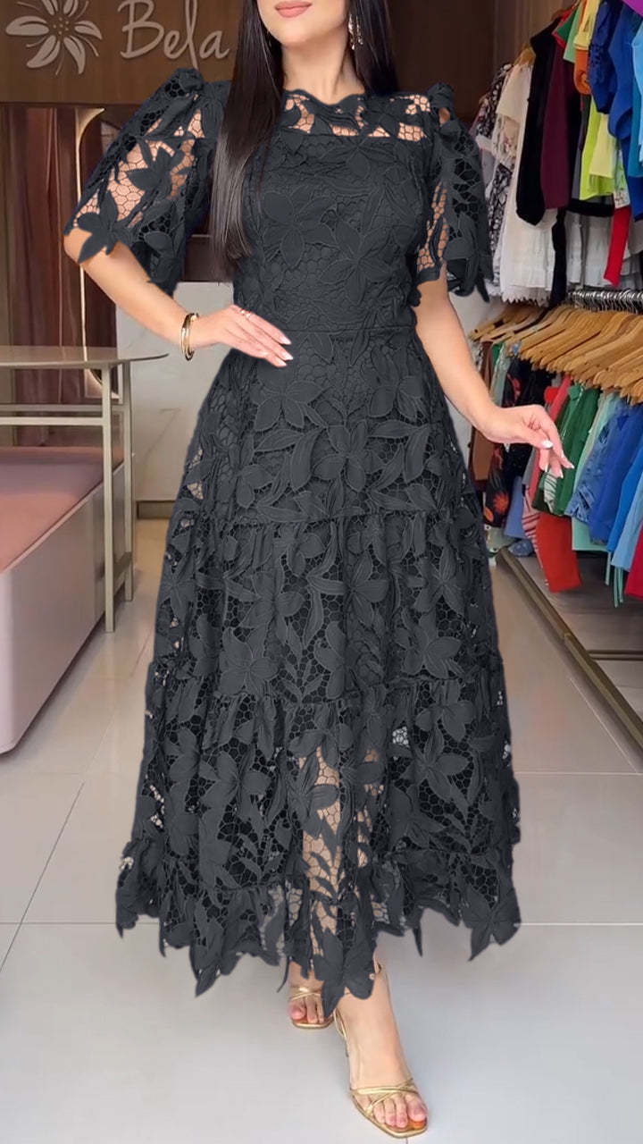 Lace Hollow-out Round-neck Dress