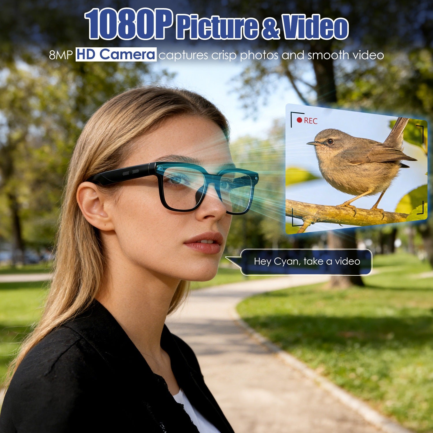 1Pc AI Smart Glasses with Camera and Audio
