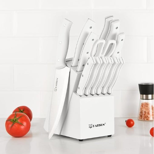 15-Piece White Kitchen Knife Set