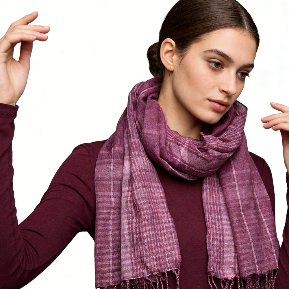2pcs Bright Color Block Fuchsia Yarn-Dyed