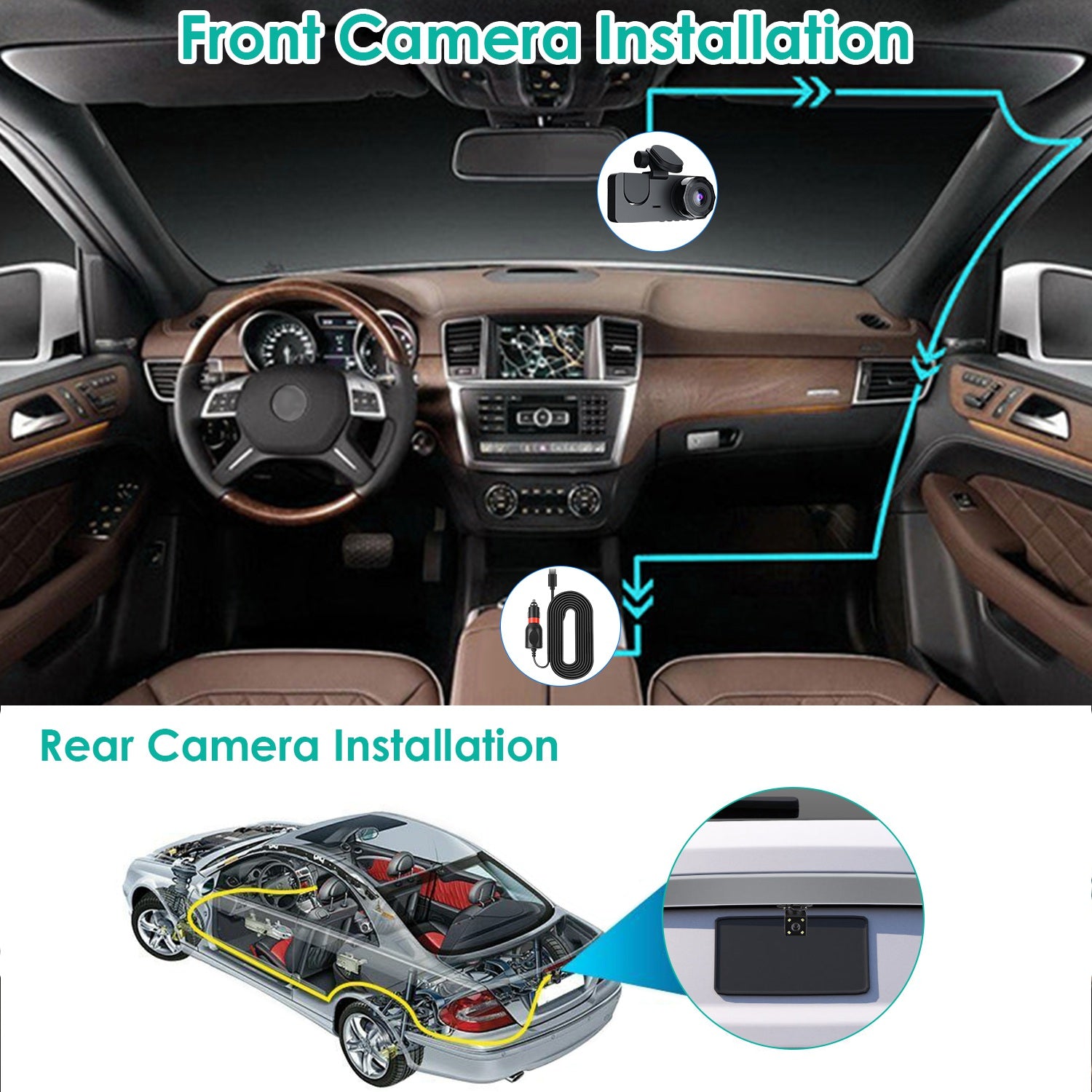 3 Channel Dash Cam Front Inside Rear for Vehicles