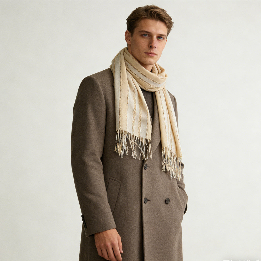 Classic Yarn Dyed Pattern Khaki Long Scarf