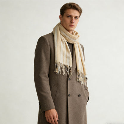 Classic Yarn Dyed Pattern Khaki Long Scarf
