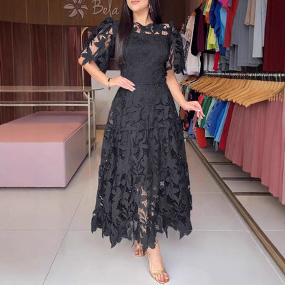 Lace Hollow-out Round-neck Dress