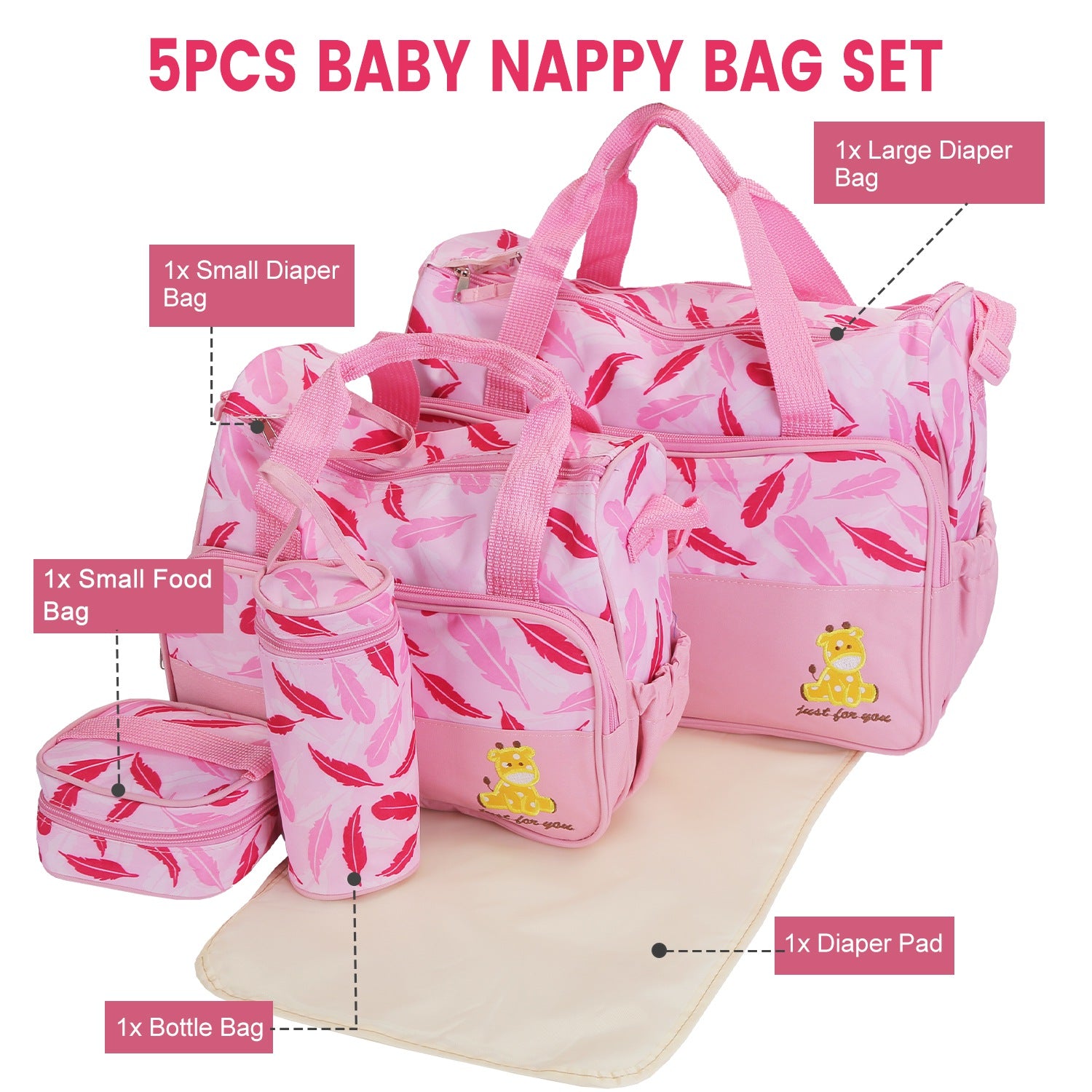 5Pcs Baby Nappy Diaper Bags