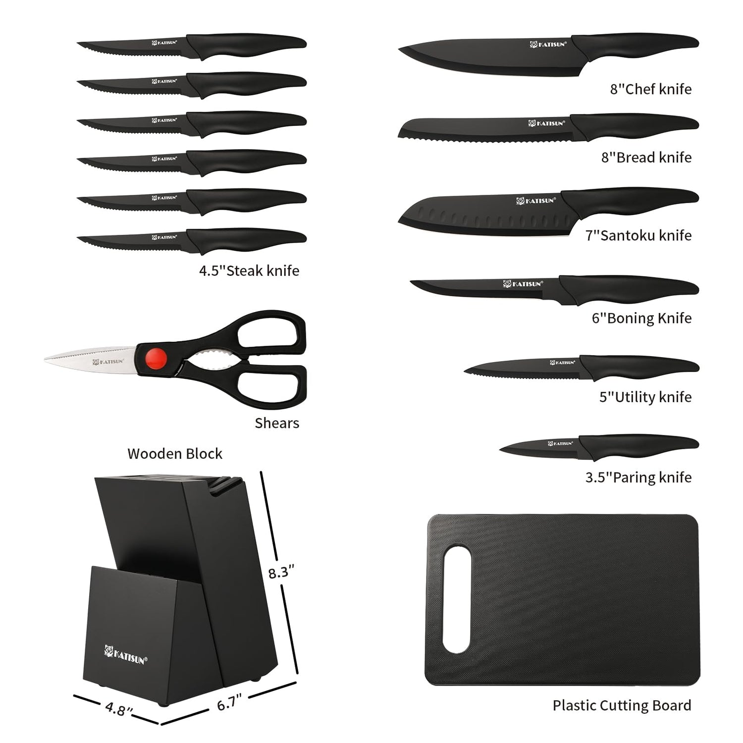 16 Pieces Kitchen Knife Block Set with Cutting Board