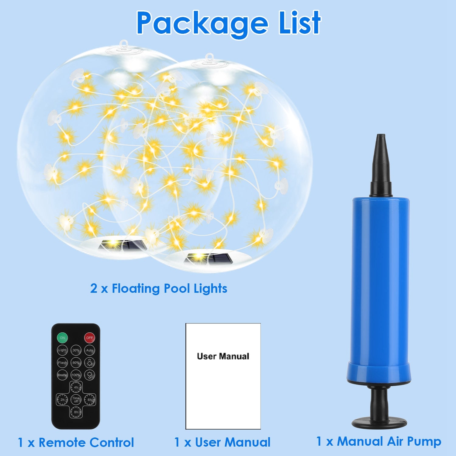 2Pcs Floating Pool Lights 14in Solar Powered