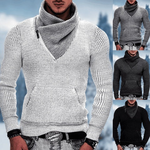 Fashion Pocket High Neck Slim Fit Sweater