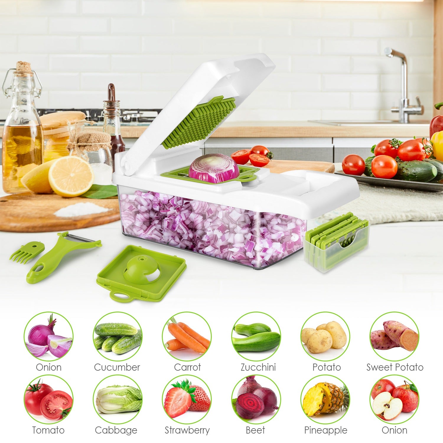1Set 12 In 1 Vegetable Chopper With Container