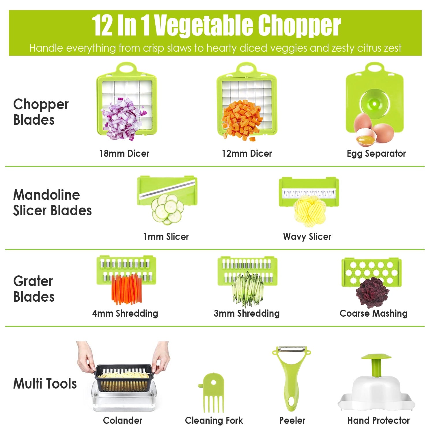 1Set 12 In 1 Vegetable Chopper With Container
