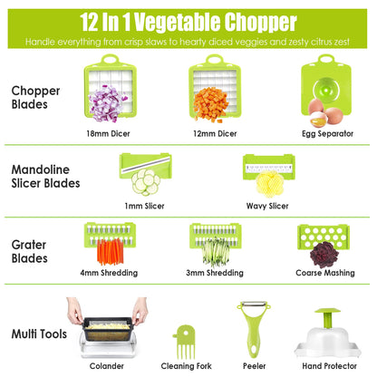 1Set 12 In 1 Vegetable Chopper With Container