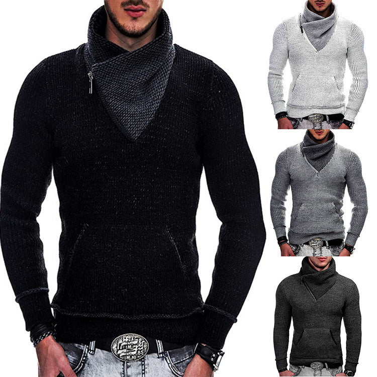 Fashion Pocket High Neck Slim Fit Sweater