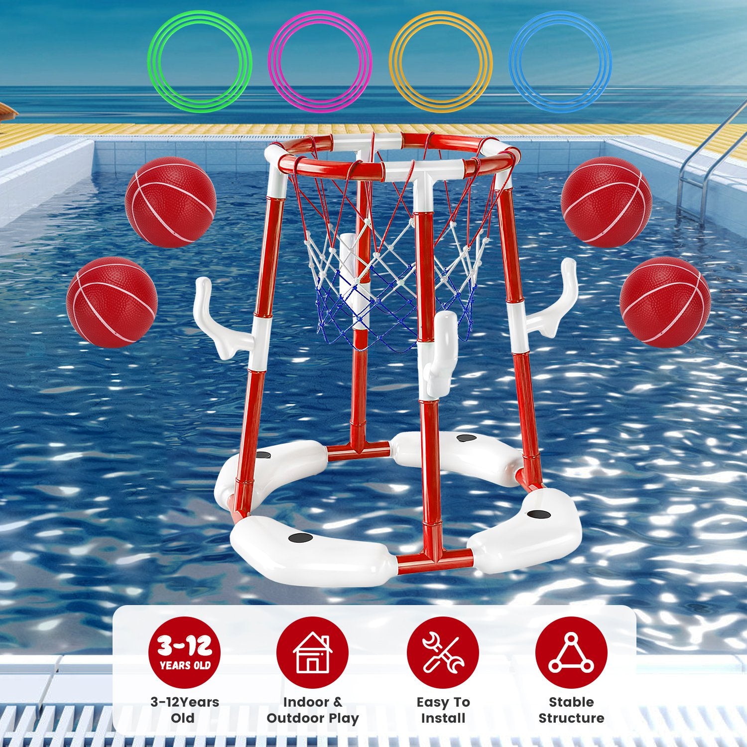 1Set Summer Pool Basketball Hoop Toy