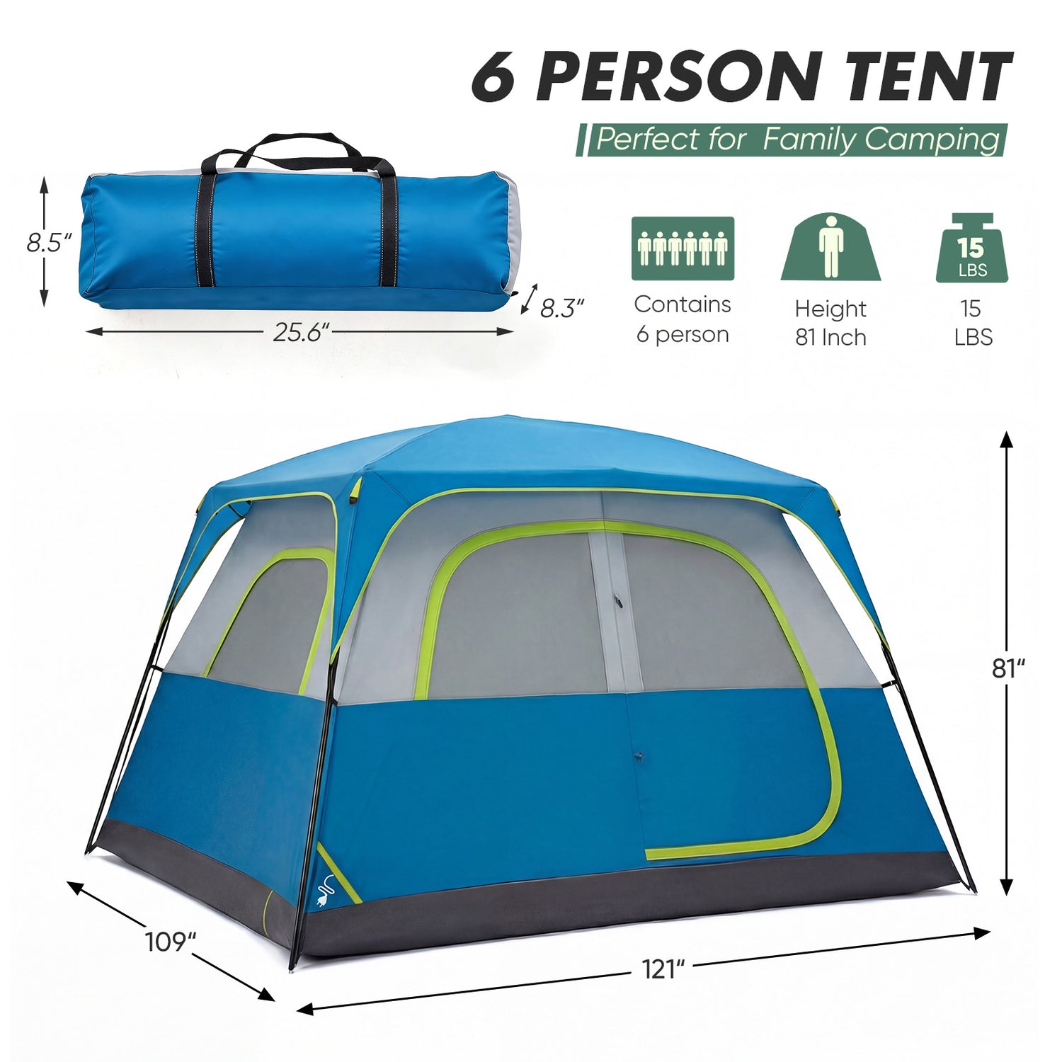6-person Waterproof and Windproof Family Camping