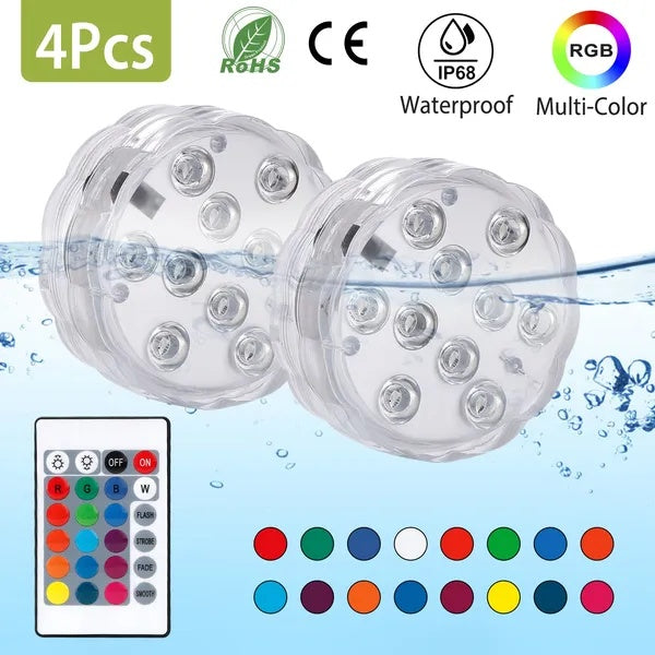 4Pcs Waterproof Underwater Color Changing Lamps with Remote