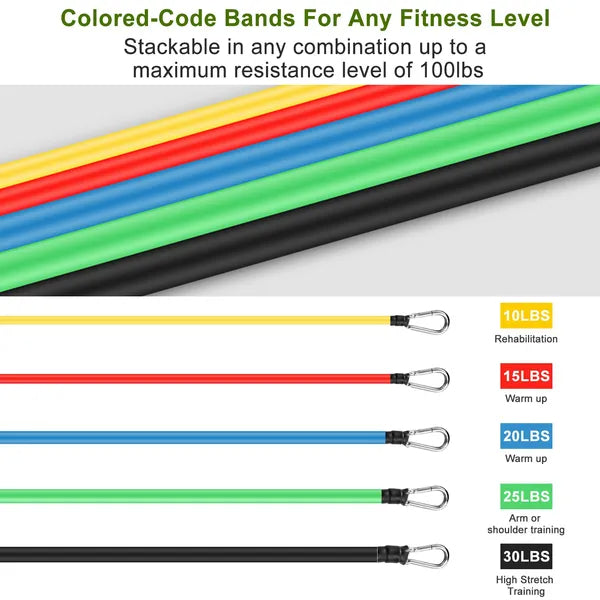 11Pcs Resistance Bands Set Fitness Workout Tubes