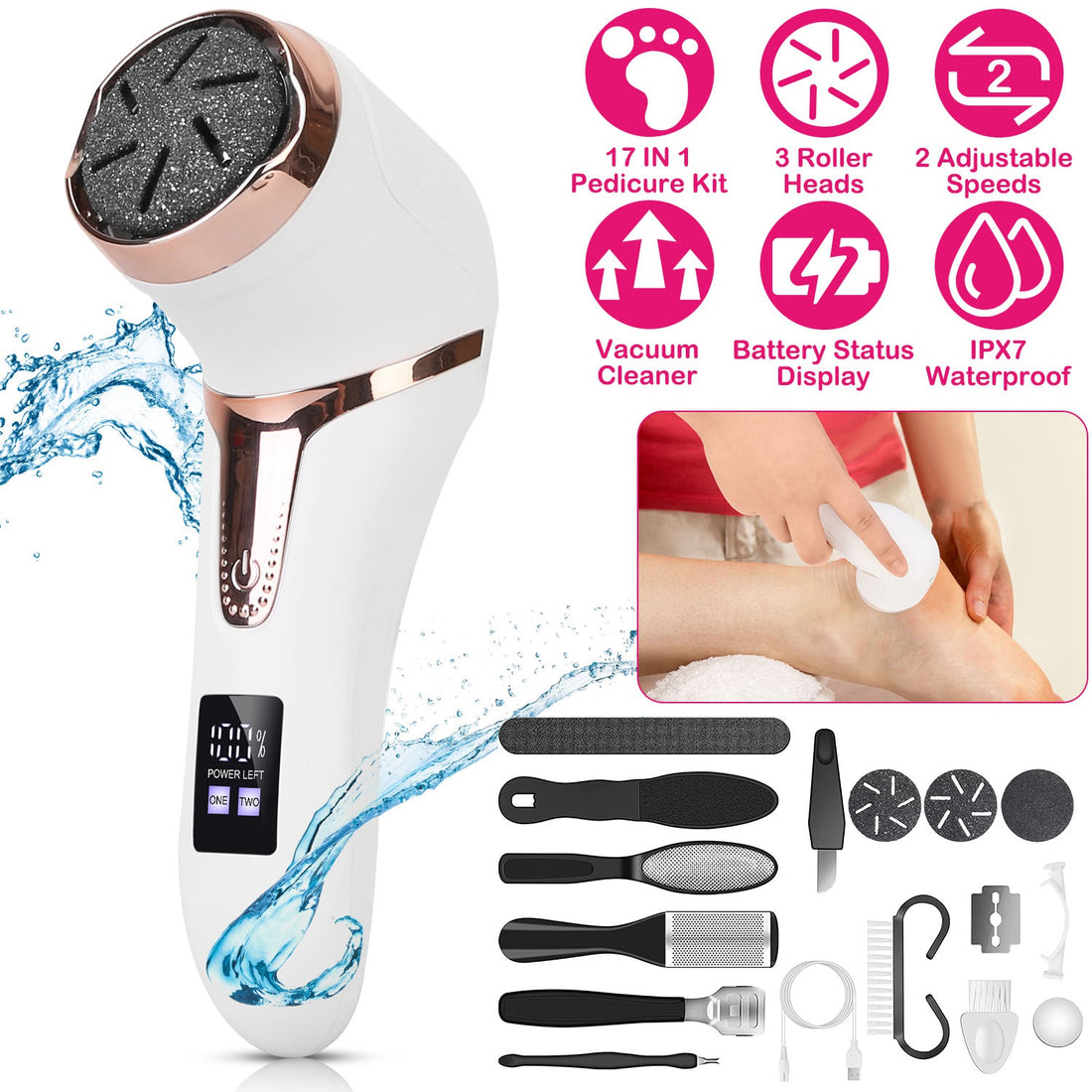 17Pcs Electric Foot Callus Remover with Vacuum Foot Grinder
