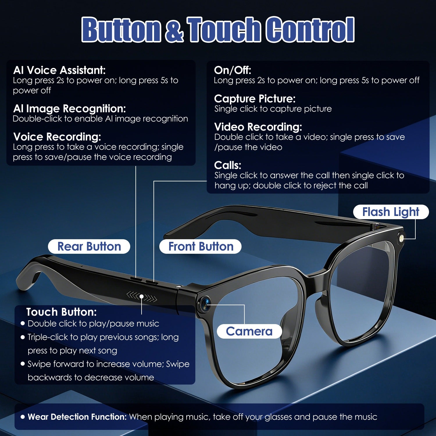 1Pc AI Smart Glasses with Camera and Audio