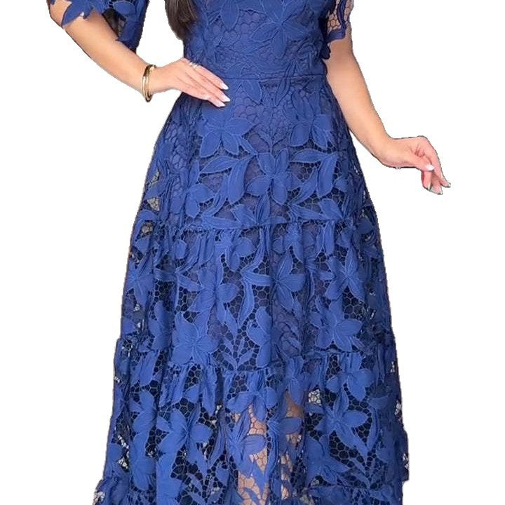 Lace Hollow-out Round-neck Dress