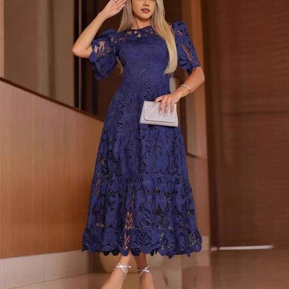 Lace Hollow-out Round-neck Dress