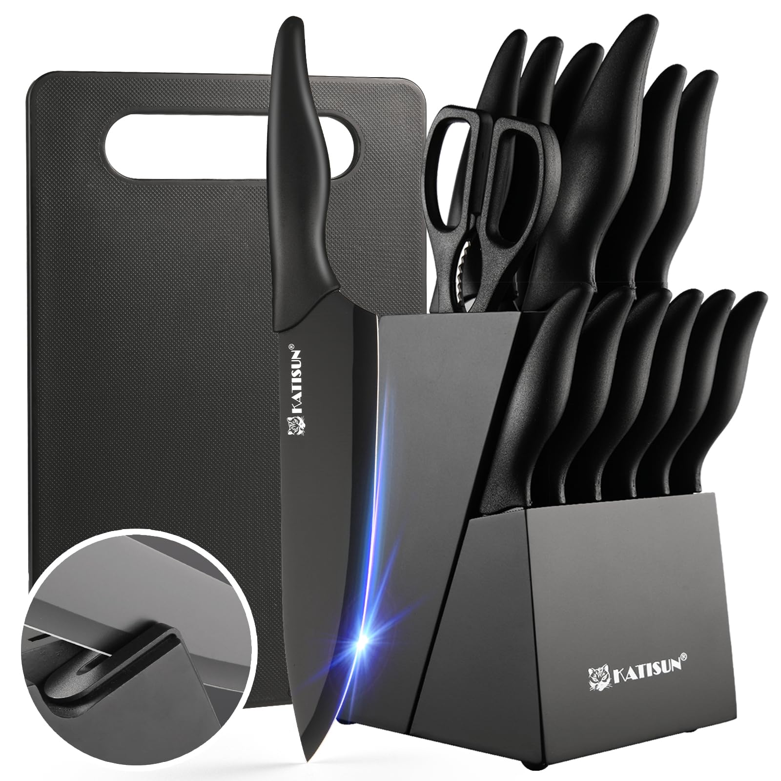 16 Pieces Kitchen Knife Block Set with Cutting Board