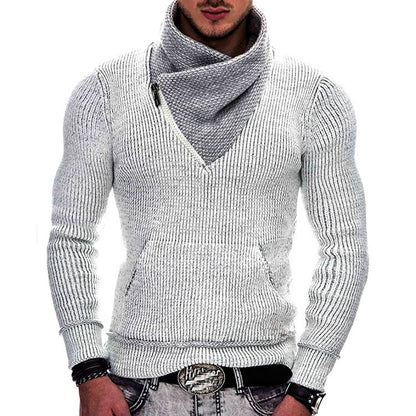 Fashion Pocket High Neck Slim Fit Sweater