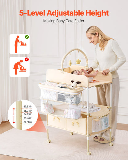 Foldable Diaper Change Station With 2 Fabric Drawers