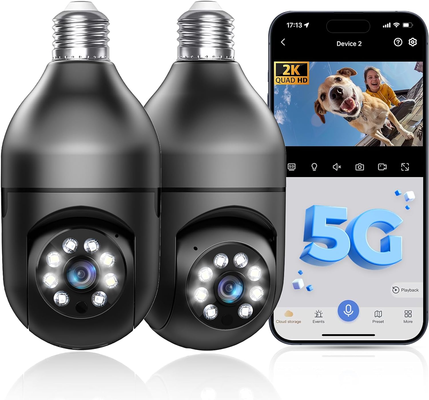 Light Bulb Security Camera 2.4GHz 5G with Wi-Fi