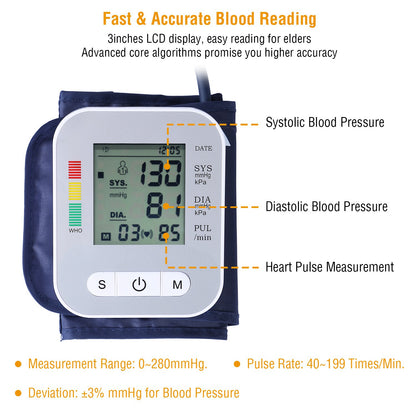 1Pc Digital Arm Blood Pressure Monitor with Voice
