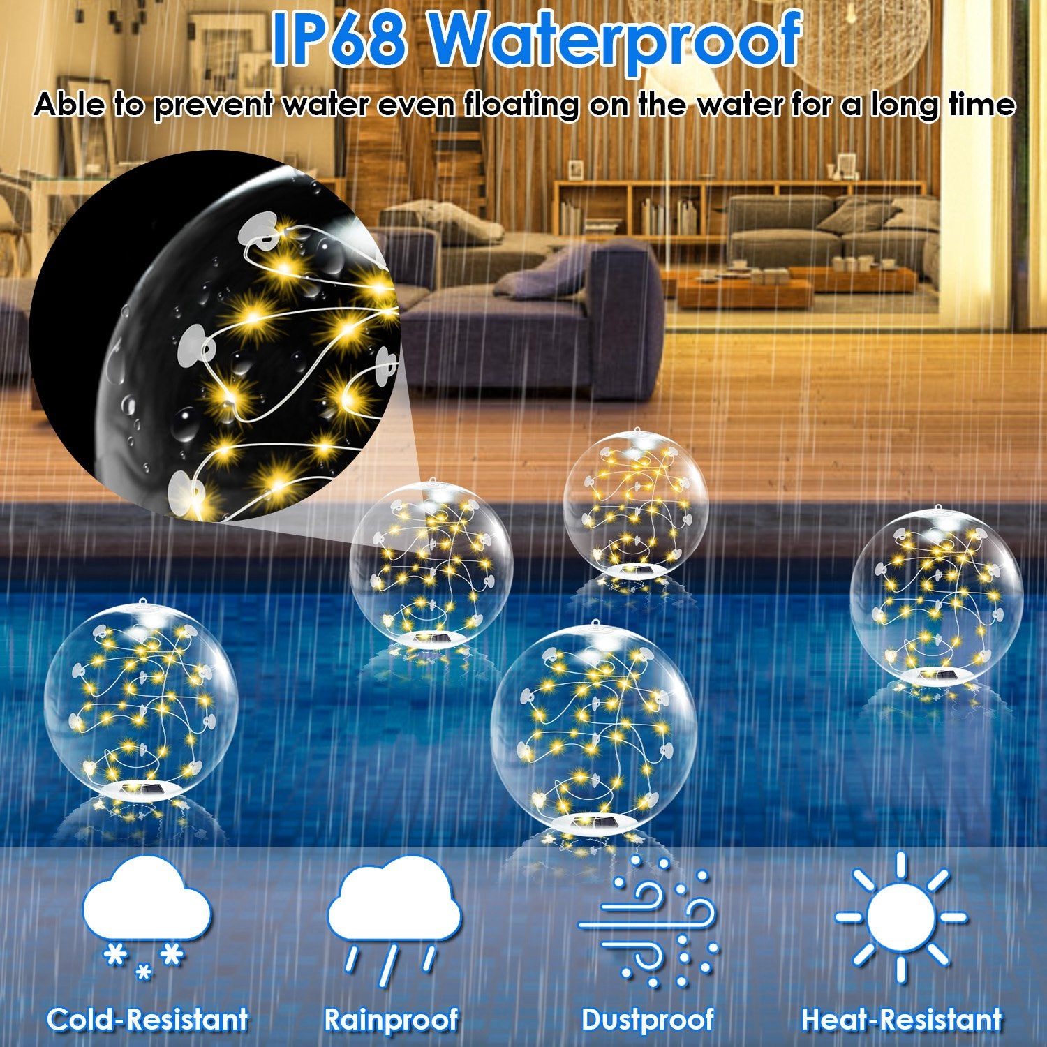 2Pcs Floating Pool Lights 14in Solar Powered