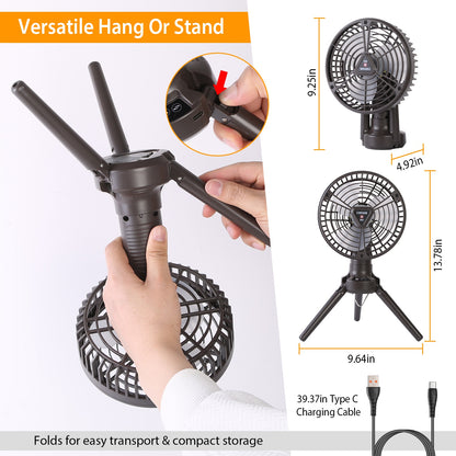1Pc 10400mah Portable Camping Fan with LED Light Rechargeable