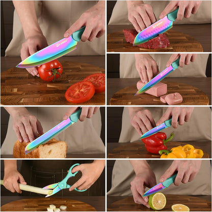 13 Piece Blue Non-Stick Stainless Steel Boxed Knives Set