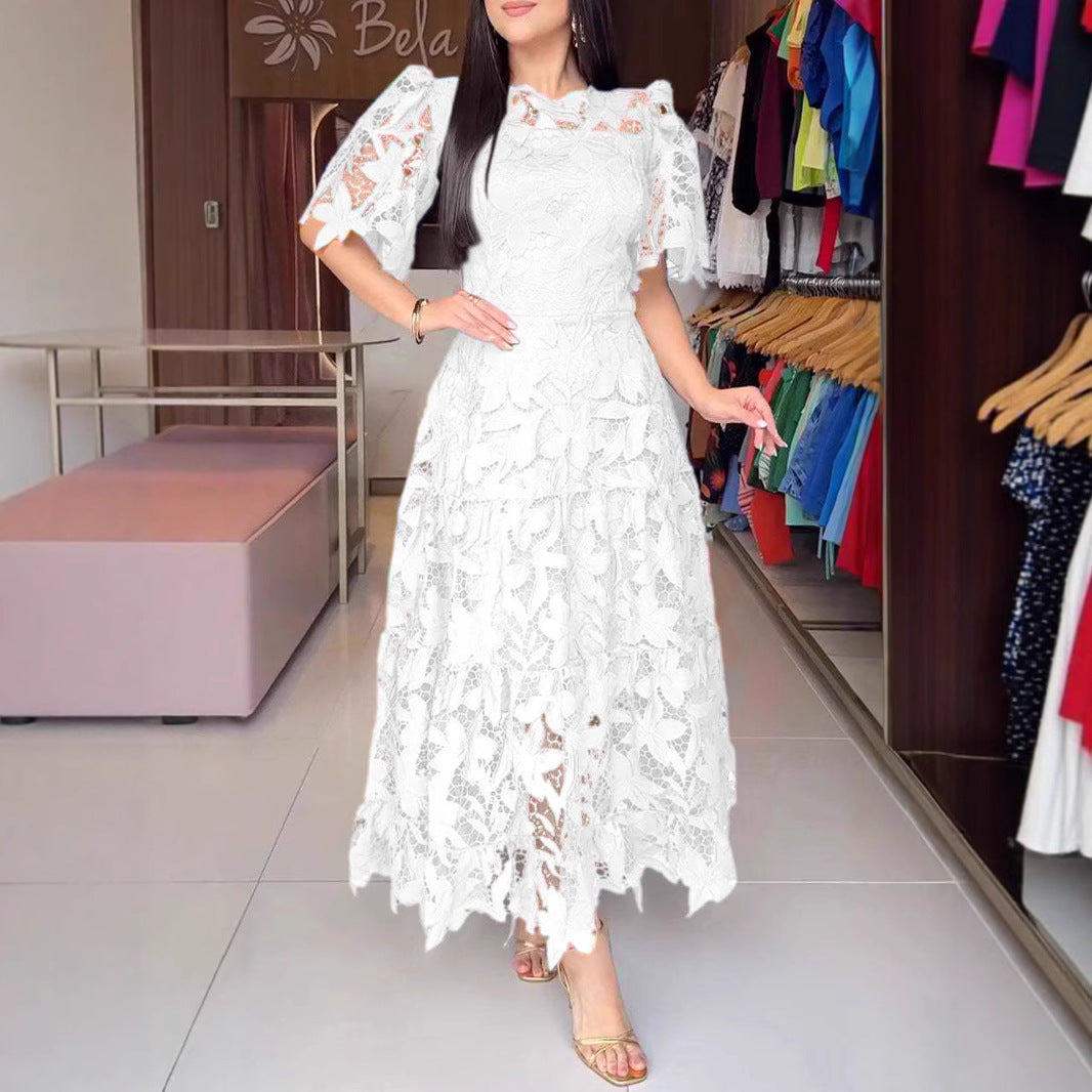 Lace Hollow-out Round-neck Dress