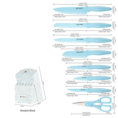 Kitchen Knife Set with Block, 14 Piece BLUE Non-Stick Paint