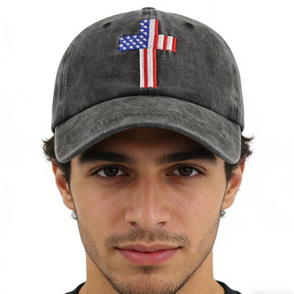 Christian American Flag Cross Baseball Cap