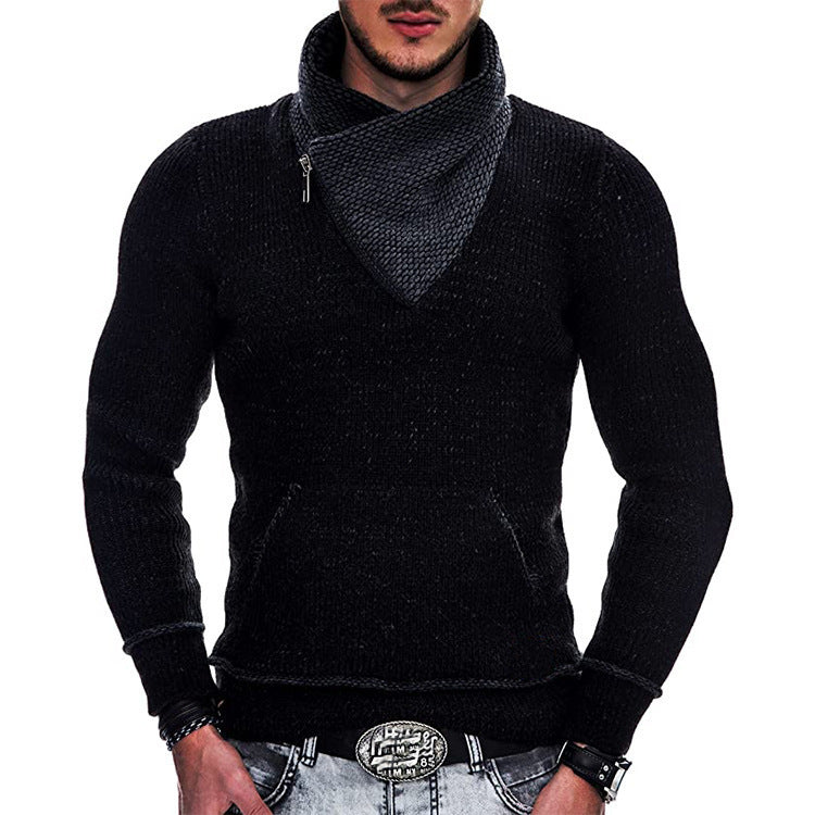 Fashion Pocket High Neck Slim Fit Sweater