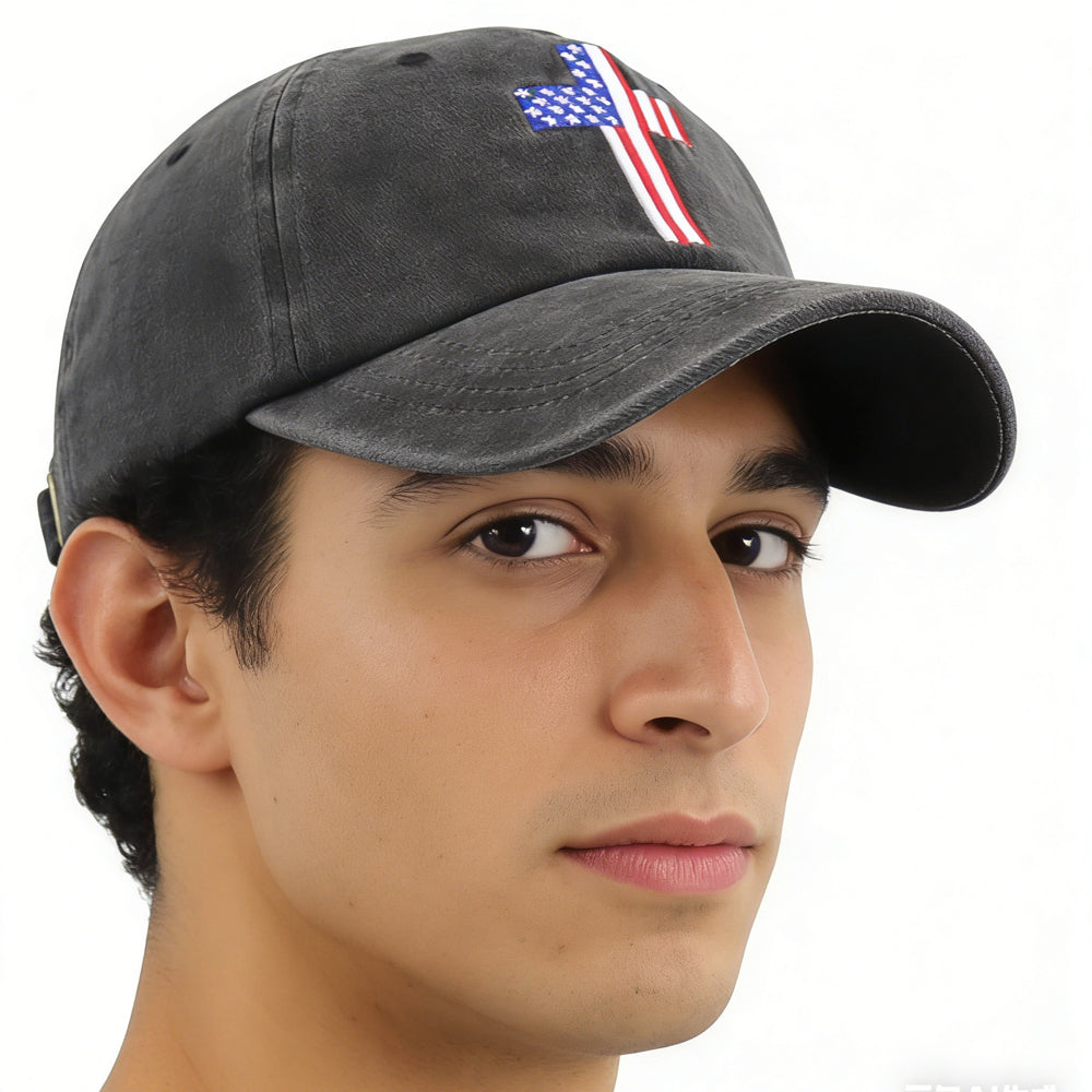 Christian American Flag Cross Baseball Cap