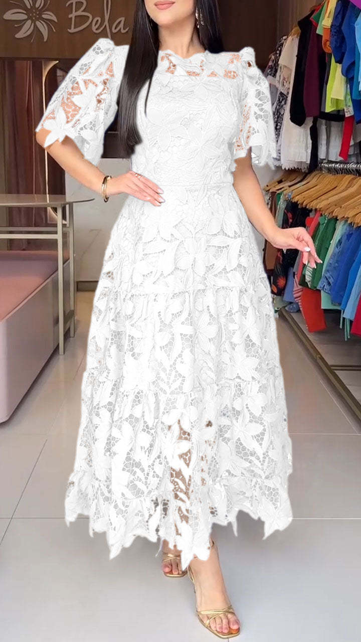Lace Hollow-out Round-neck Dress