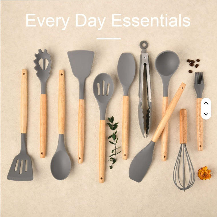 Non-Stick Silicon 12 Pcs Heat Resistant Wooden Handle