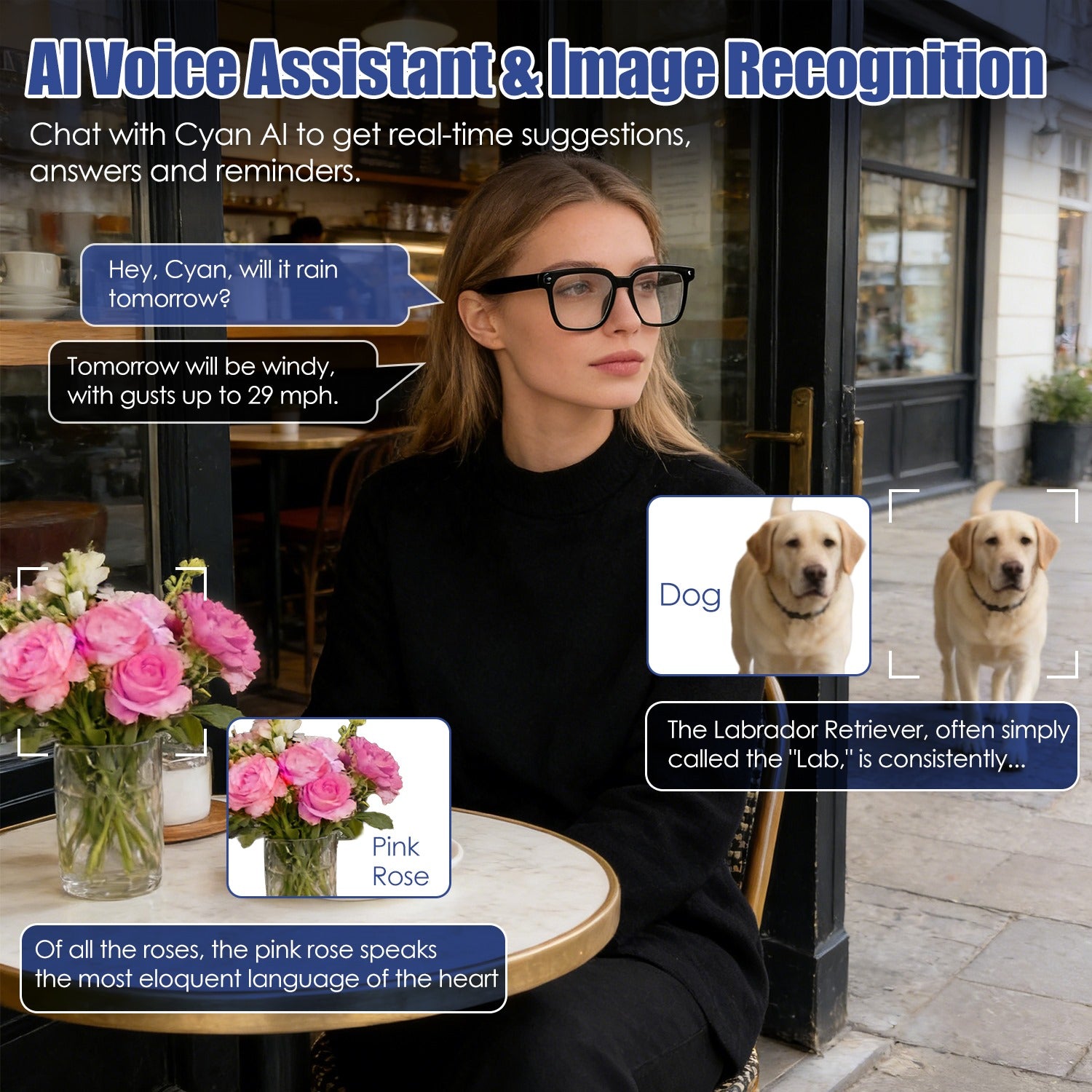 1Pc AI Smart Glasses with Camera and Audio