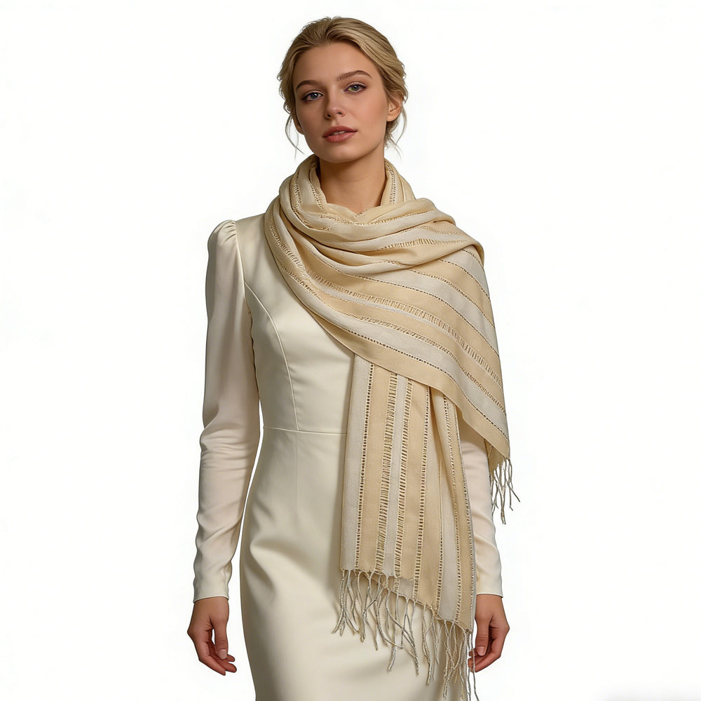 Classic Yarn Dyed Pattern Khaki Long Scarf