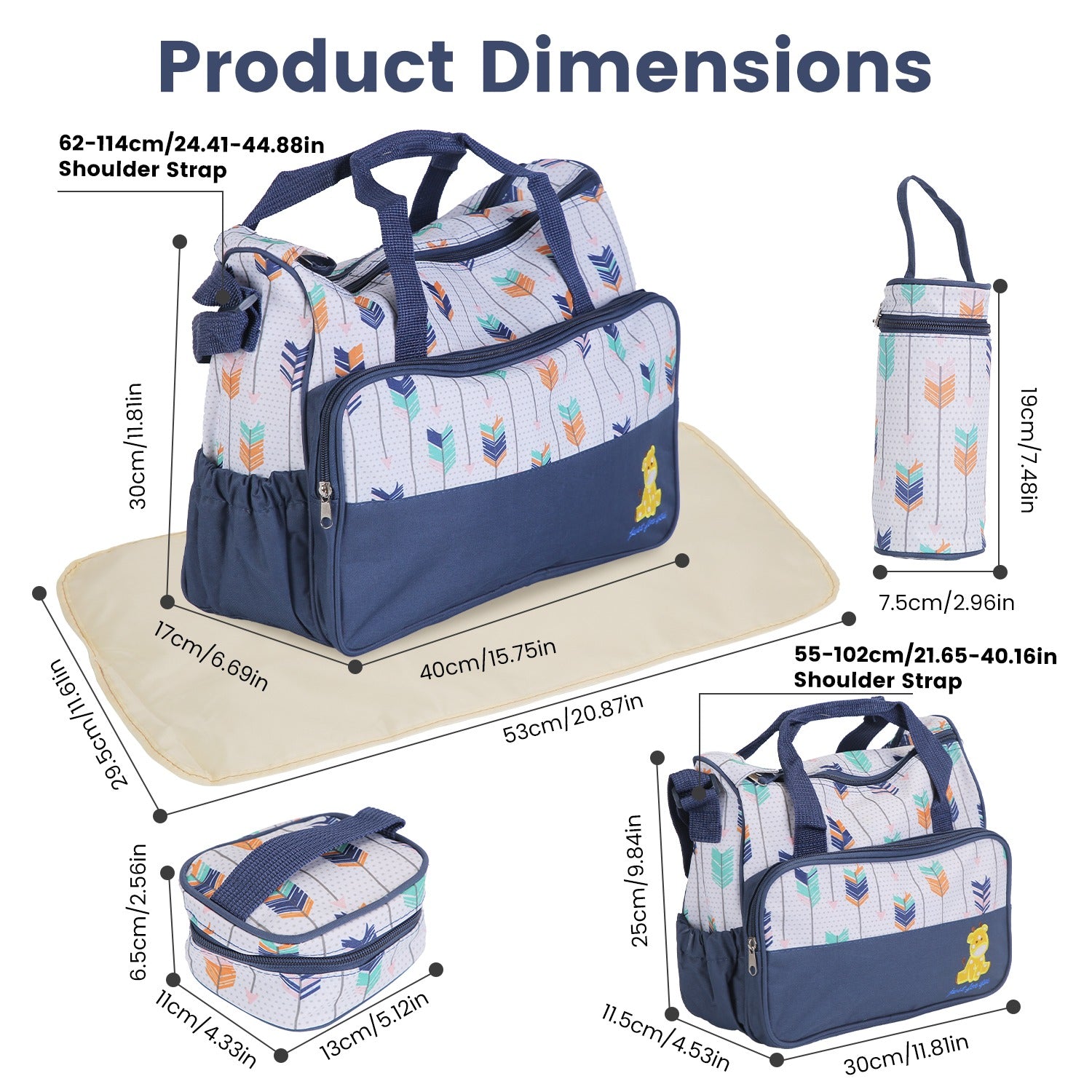 5Pcs Baby Nappy Diaper Bags